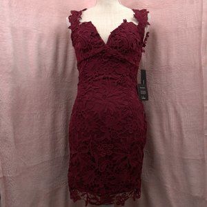 Lulu's Uno, Dos, Lace Burgundy Bodycon Dress